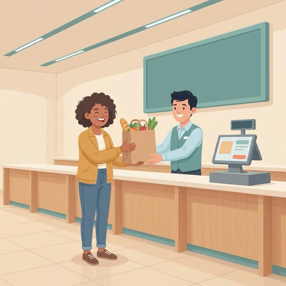 Checkout counters scene: Done — next number.