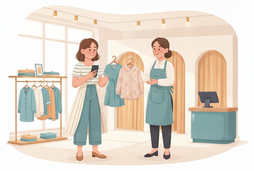 Retail & boutiques scene: Another size — without getting dressed.