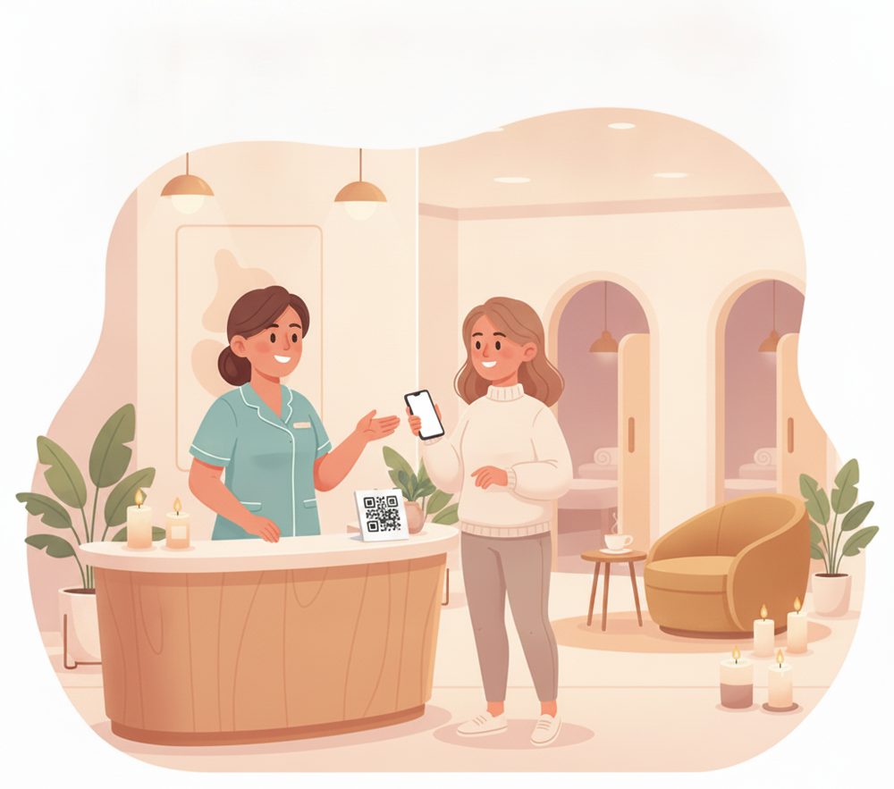 Spas, studios & rooms scene: Check in from the QR.